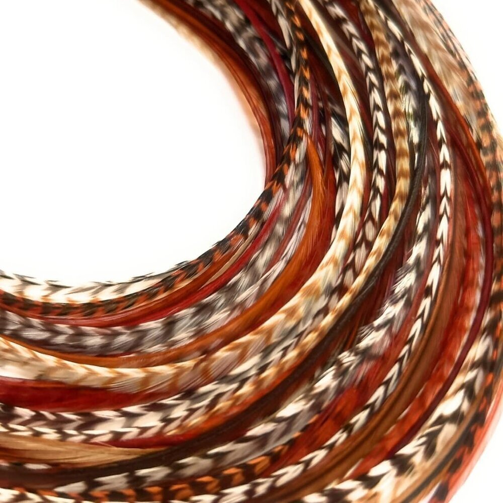 Hair Feathers Kit 20 Real Rooster Extensions Boho Natural Beads Loop Tool